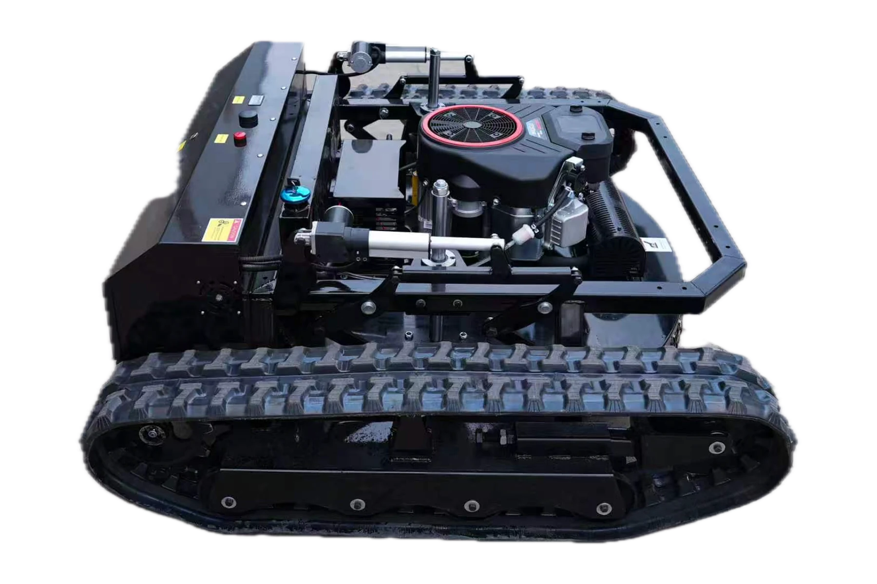 Rovaterra Atlas 90 — detaliu mecanism lateral dreapta cu panou de comandă și oprire de urgență